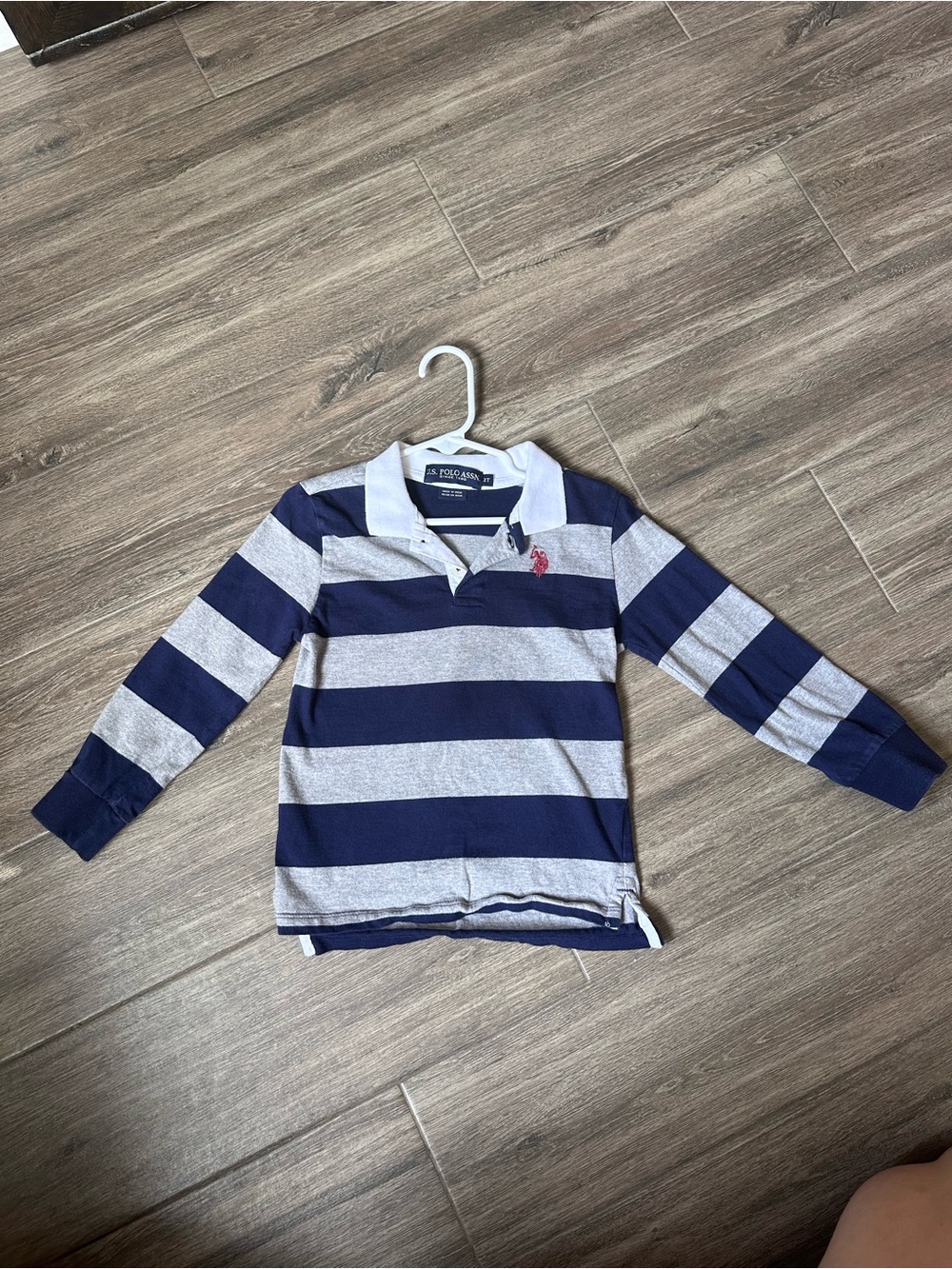 U.S. Polo Assn. Boys Navy & Gray Striped Long-Sleeve Polo